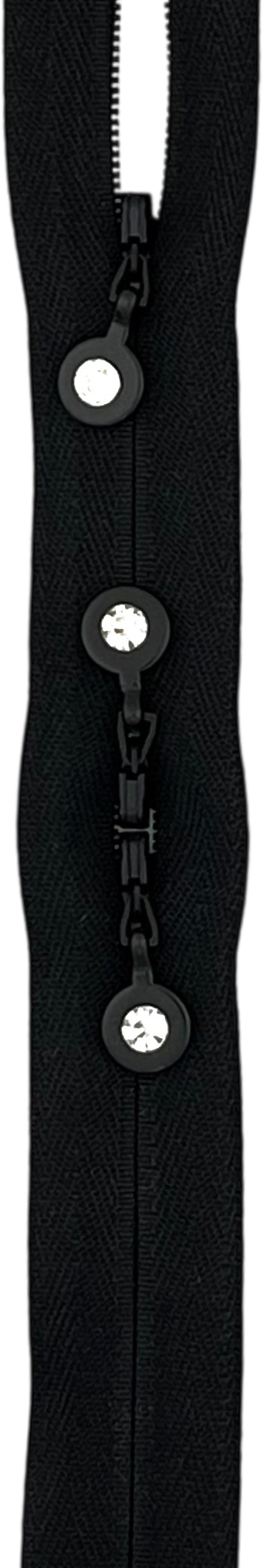 I5 concealed zipper with a decorative puller featuring a sparkling stone.